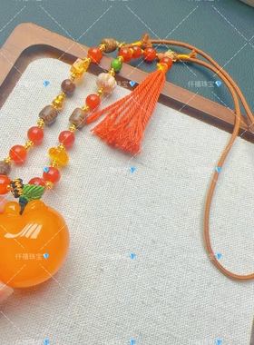 严选二代蜜蜡苹果女项链吊坠蜜蜡吊坠公主琥珀平安挂件锁骨链礼物