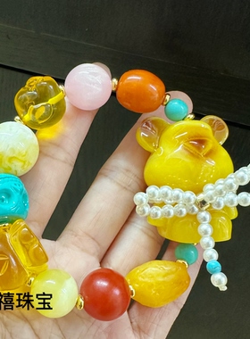 仟禧原创爆款设计时尚多宝珍珠编织个性暴力熊手链手串闺蜜礼物