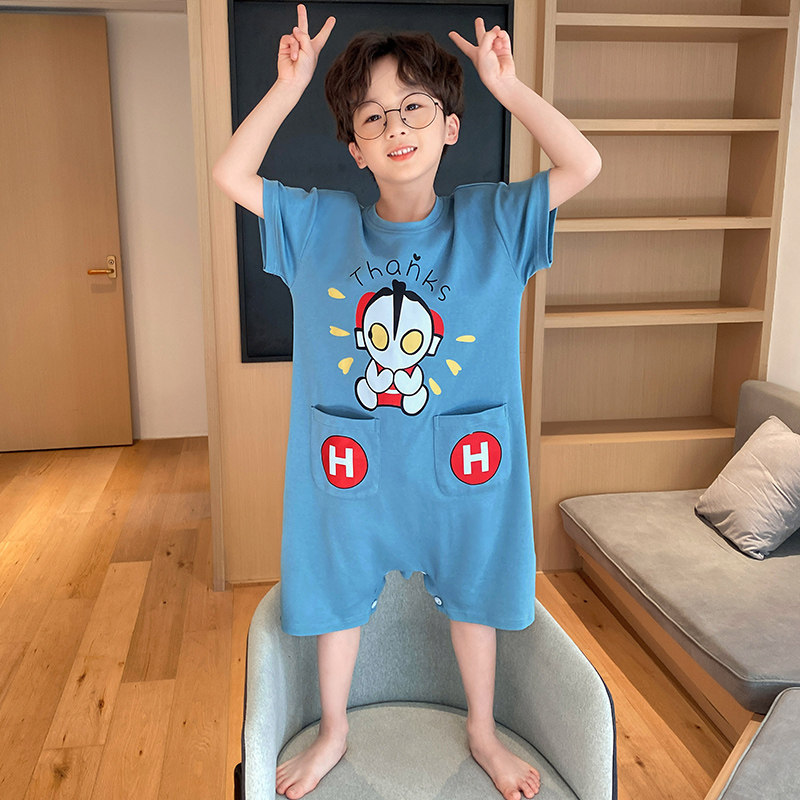 儿童连体男童夏季中大童纯棉12睡衣 佰媛琪睡衣/家居服套装