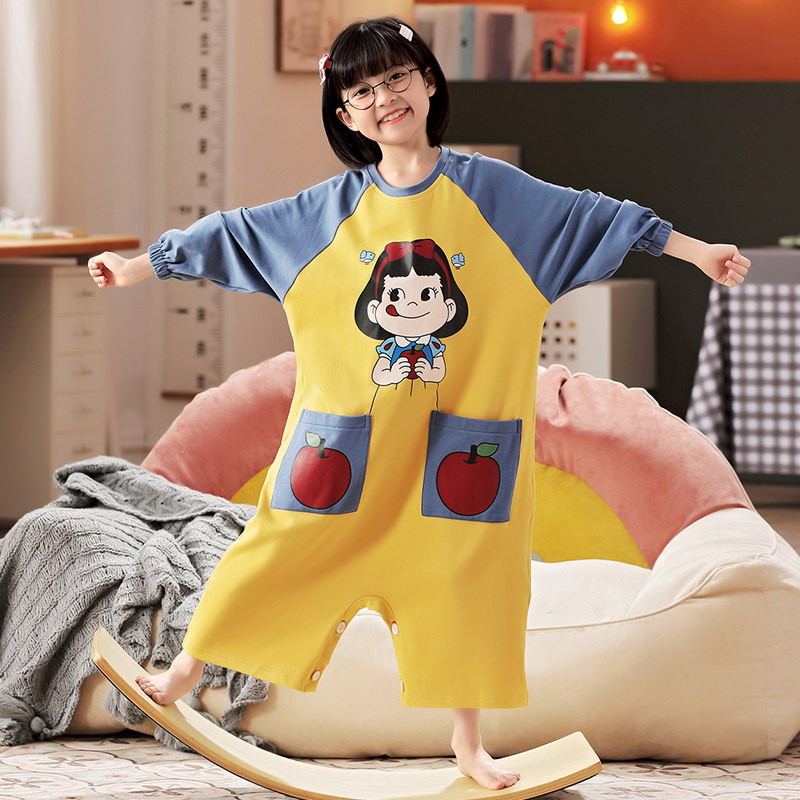 女童纯棉长袖春秋季10岁12连体衣 佰媛琪睡衣/家居服套装