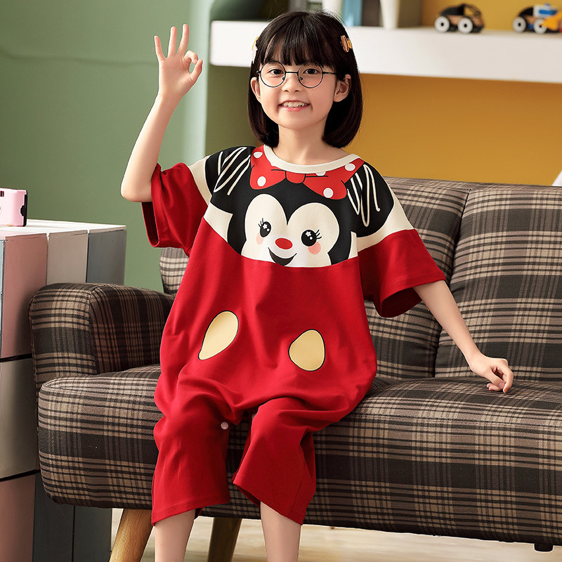 儿童薄款女童睡裙纯棉中大童连体衣 佰媛琪睡衣/家居服套装