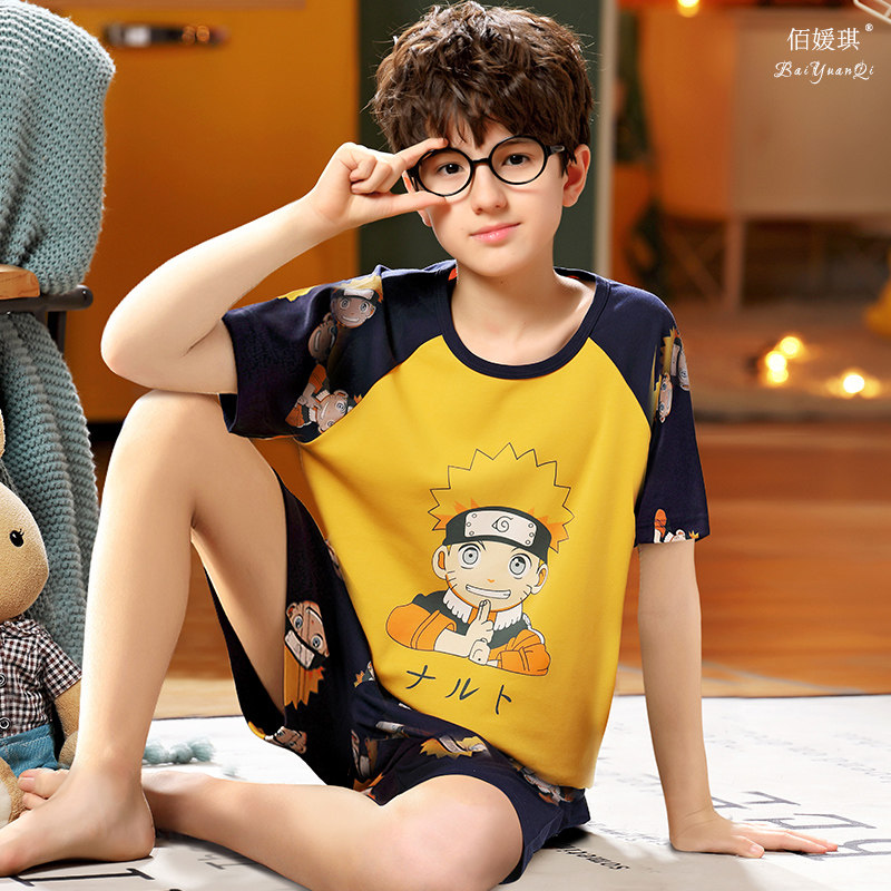 男童夏季纯棉短袖中大童12 13岁睡衣 佰媛琪睡衣/家居服套装