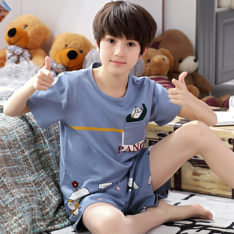 男童夏季纯棉短袖中大童12 13岁睡衣 佰媛琪睡衣/家居服套装