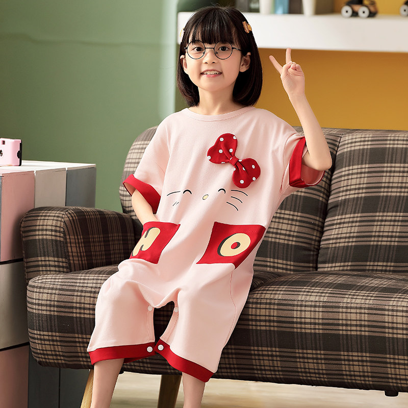 儿童薄款女童睡裙纯棉中大童连体衣 佰媛琪睡衣/家居服套装