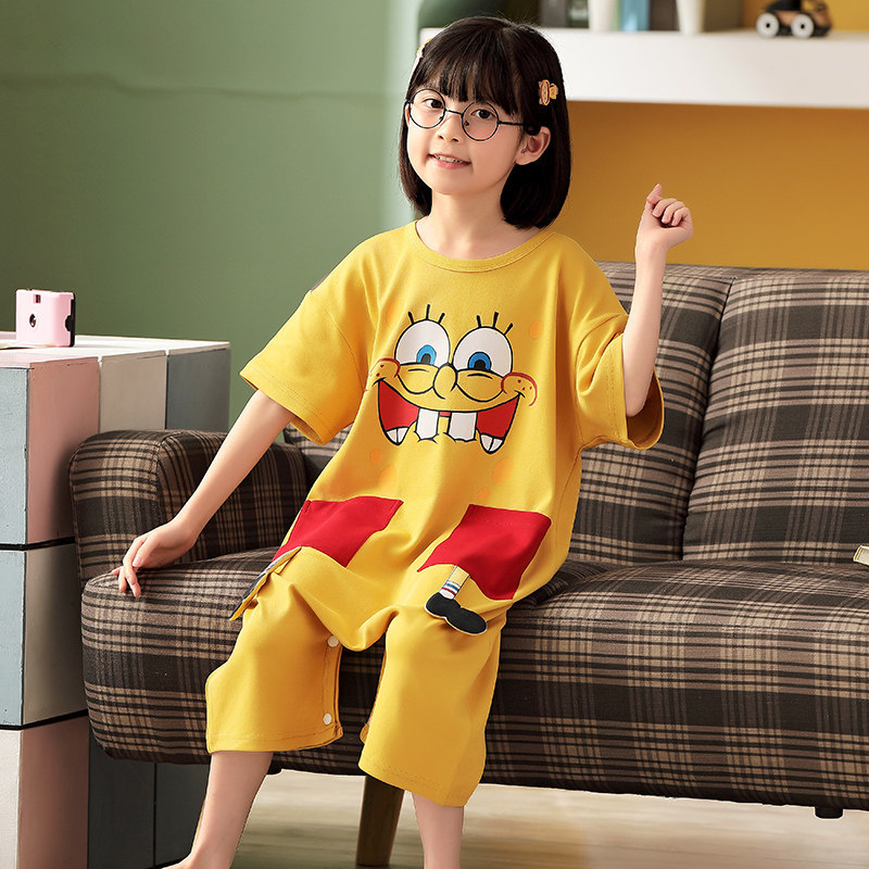 女童夏纯棉短袖薄款睡裙12岁连体衣 佰媛琪睡衣/家居服套装