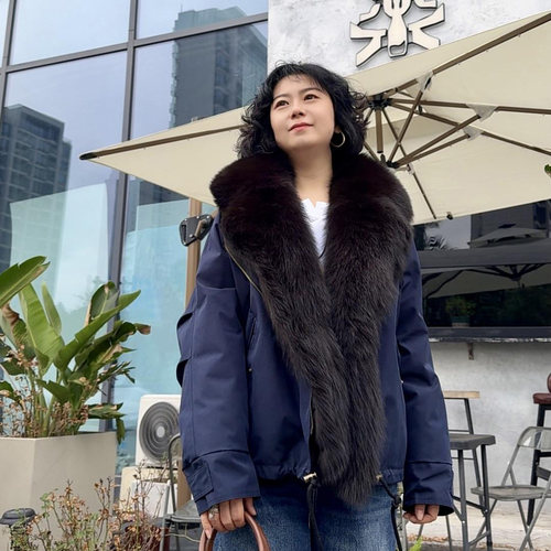 2025冬季新款派克服女中长款狐狸毛领羽绒服保暖加厚欧洲站年轻款 - 图0