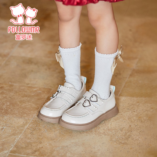 Fuluomi girls' leather shoes, children's shoes, spring new style, soft-soled little girl's performance shoes, black princess shoes