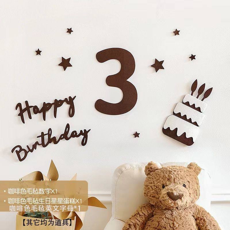 毛毡生日森系贴纸蛋糕数字墙上定制生日快乐字母贴宝宝周岁墙贴,淘宝优惠券,粉丝福利购,淘宝优惠卷