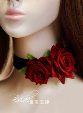 夏拉布花绒布女复古花朵颈链