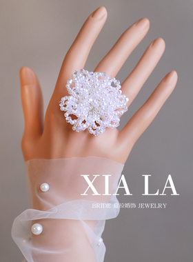 瞎拉女水晶串珠日韩戒指