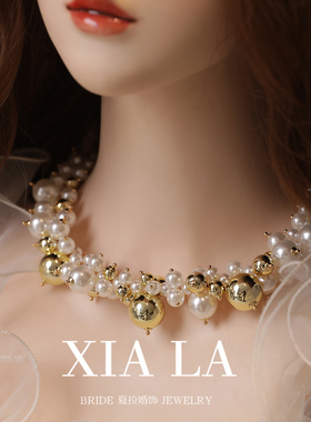 夏拉个性时尚仿珍珠项链头饰两用饰品婚纱发饰影楼造型饰品