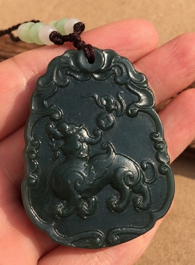 天然和田玉青玉貔貅吊坠 男女双面工艺貔貅皮休男女玉佩挂件