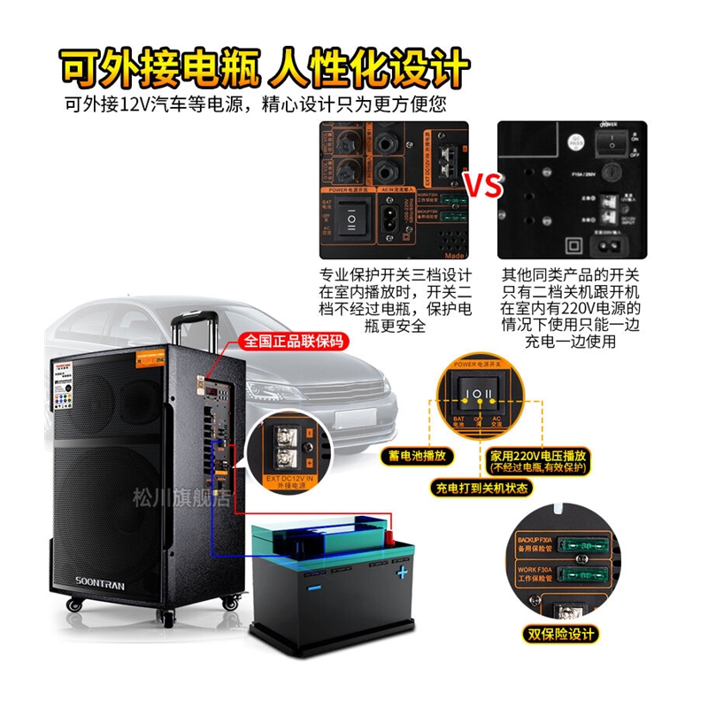 松川国际(SOONTRAN)SG3户外移动拉杆K歌蓝牙音箱充电广场舞移动 - 图3