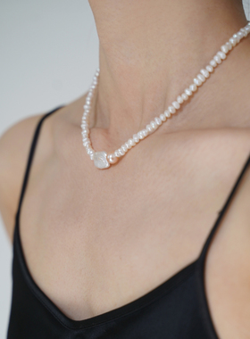 天然石巴洛克珍珠串珠项链锁骨链