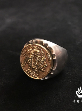 印第安风格摩根戒指925银硬币