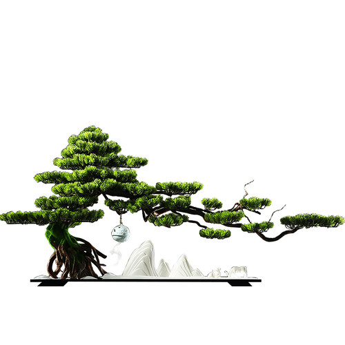 仿真迎客松盆景摆件 玄关柜办公室禅意景观客厅软装饰品酒店造景 - 图0