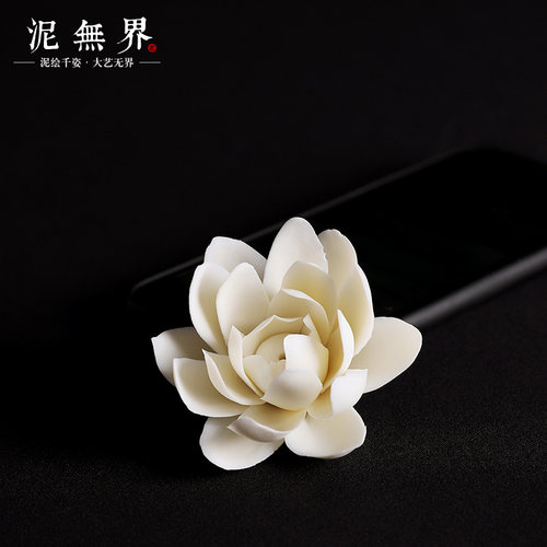泥无界创意陶瓷手工莲花小号睡莲线香炉家用檀香沉香熏炉香插摆件 - 图2