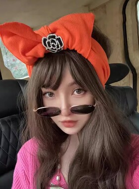 洋气蝴蝶结撞色针织宽边束发带花朵珍珠弹力包头巾复古发饰发箍女