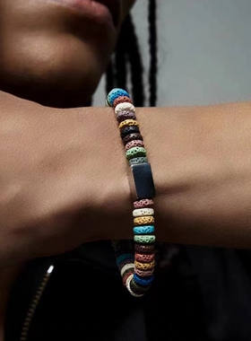 男士钛钢火山石嘻哈手链