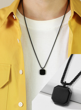 绿松石项链男士钛钢方块吊坠