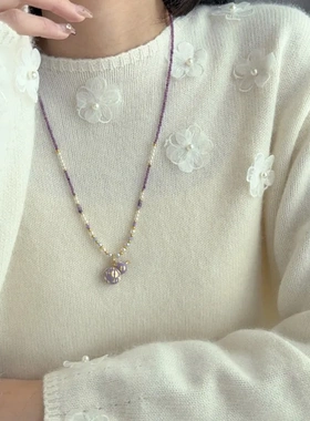 原创时尚精致轻奢百搭紫色滴油葫芦珍珠项链高级感串珠长款毛衣链