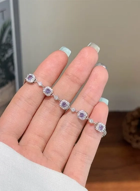 法式复古时尚精致简约气质百搭紫色方形锆石手链轻奢高级感手饰女