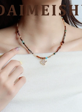 原创复古精致百搭和平鸽虎眼石松石串珠项链轻奢小众高级感锁骨链