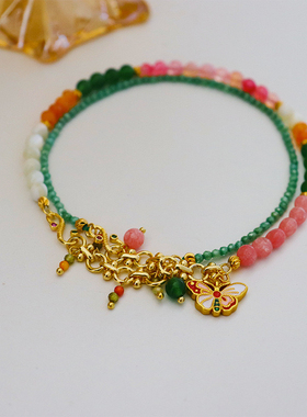 原创新中式一款多戴天然石串珠蝴蝶项链女百搭高级感简约小众颈链