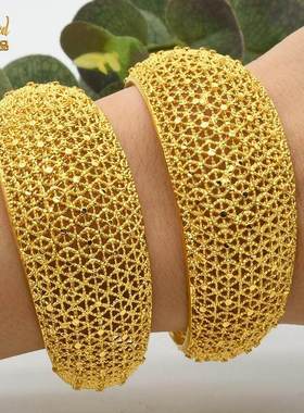 订婚五金首饰仿真女式24K镀金镂空开口C形手镯越南婚礼沙金镯子