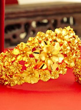 订婚五金仿真新中式黄金色繁花手镯时尚高级感镯子首饰假三金道具