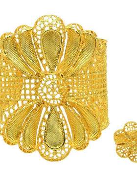 假黄金首饰开口铜手镯不掉色饰品手镯戒指时尚欧美婚礼女士大手镯