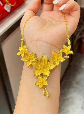 镀金三生花项链女真繁花套链备婚三金道具新娘结婚首饰