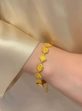 盛世华彩沙金手链女古法华星凝辉真黄金久不掉色新款周家同款