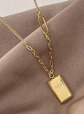 小金条项链小金砖沙金锁骨链真黄金色暴富不掉色送女友周家同款
