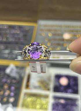 意大利工艺天然紫水晶S925银女款戒指满火彩颜色浓郁活口戒指双层