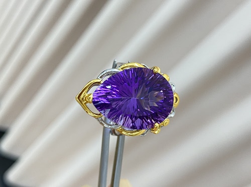 意大利精工乌拉圭紫水晶戒指S925银镀金女士活口戒指不掉色颜色好 - 图2