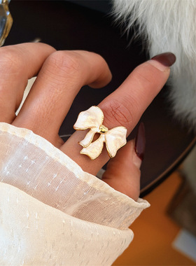 新款清新可爱蝴蝶结指环复古少女日韩风百搭ins小众独特精致戒指