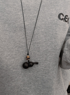 新中式木质黑色葫芦抽拉项链女文艺简约个性时尚秋冬长款毛衣链