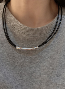 朋克风小众设计机能皮绳扣子金属质感男女锁骨链项链女