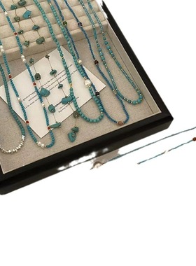 敦煌蓝色系串珠锁骨链女 小众设计高级感新中式国潮叠戴项链