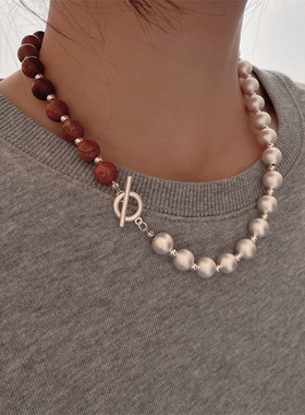 欧美小众复古银色圆珠串珠OT扣链复古高级感混搭串珠气质时尚项链