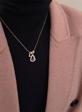 美拉德咖色虎眼石葫芦吊坠项链奶茶新款小众高级感锁骨毛衣链配饰