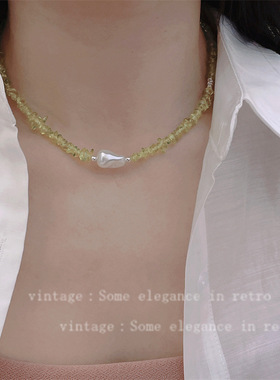 森系绿色不规则晶石项链女设计感轻奢ins颈链网红同款锁骨链配饰