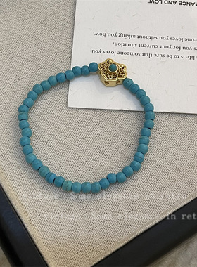 新中式蓝色串珠手链弹力调节多巴胺气质小众百搭手饰高级感配饰女