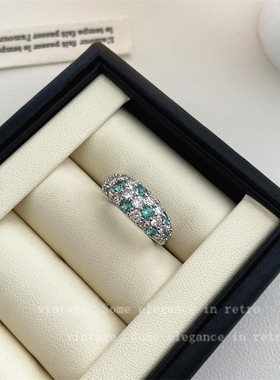 精致高级感蓝色锆石花朵戒指小众设计感食指戒时尚气质通勤百搭手