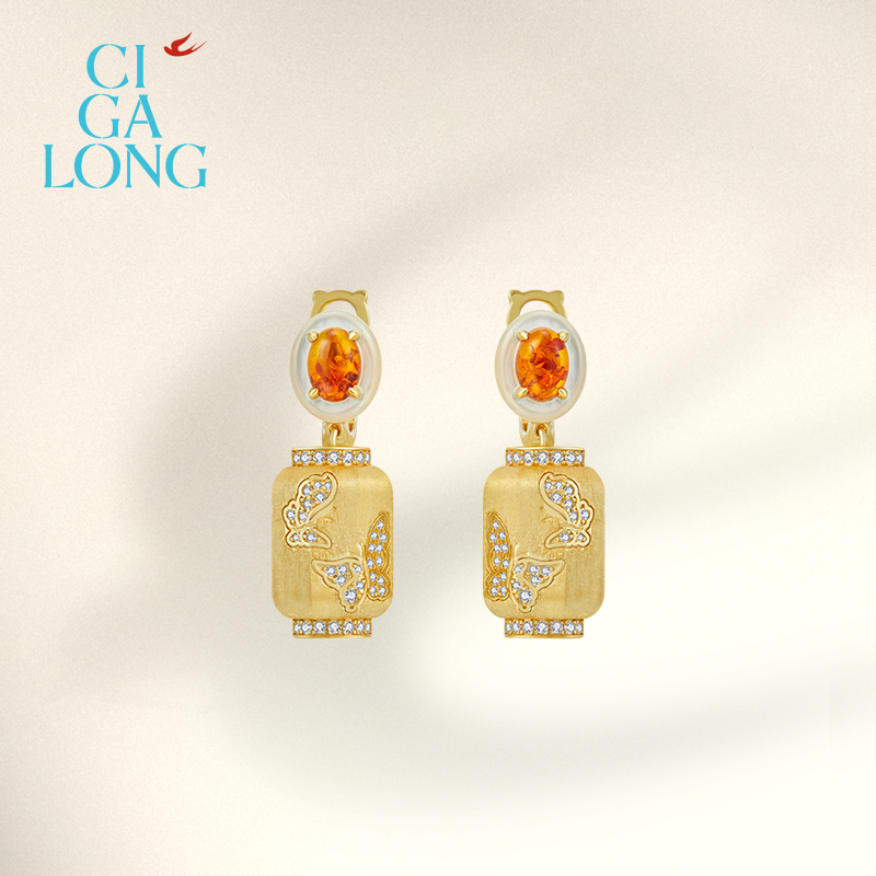 CIGALONG龙梓嘉浮生六记花琥珀项链戒指耳钉新中式珠宝圣诞礼物 - 图3