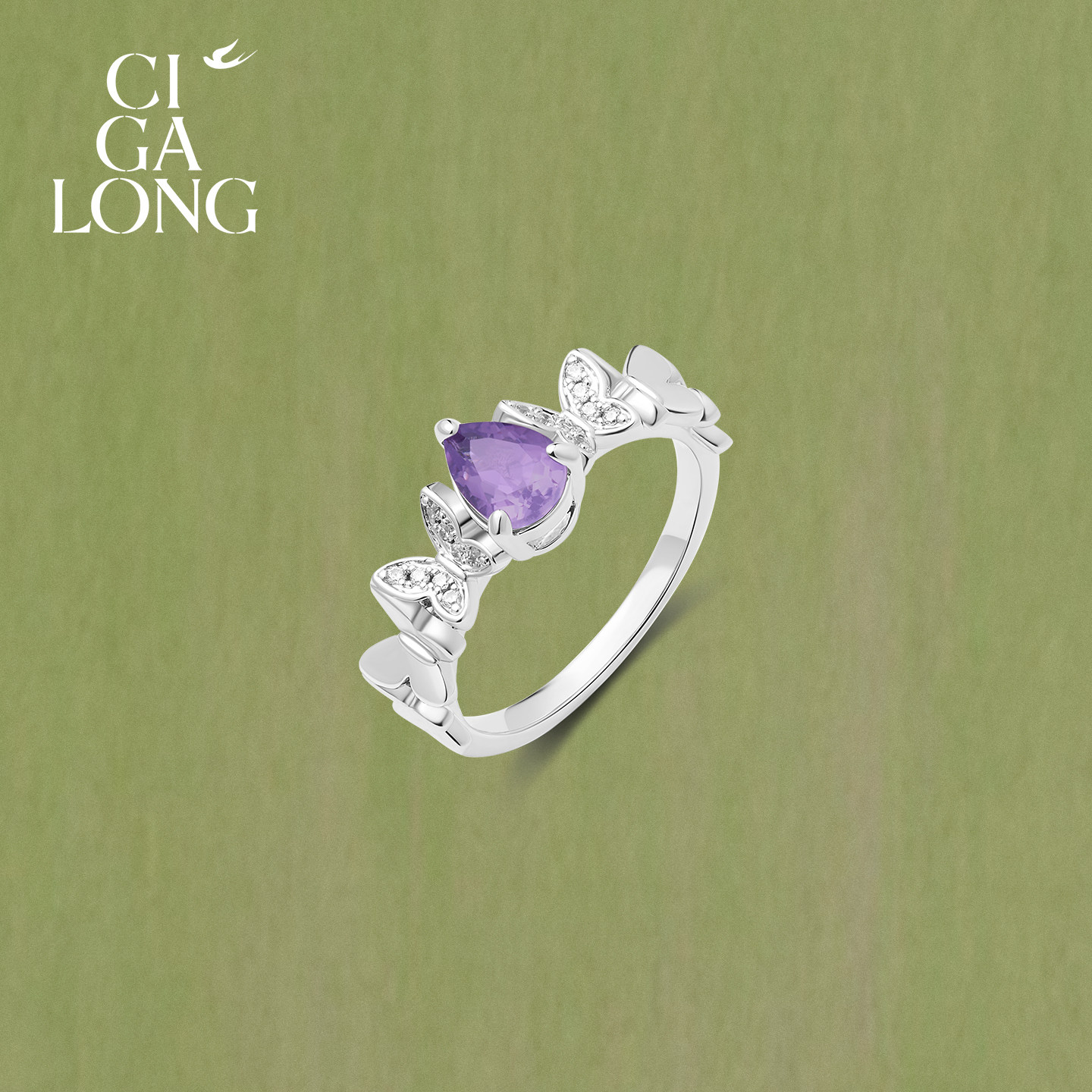 New product purchase coupons CIGALONG Long Zijia Butterfly Amethyst Necklace Earrings Ring Chinese Jewelry