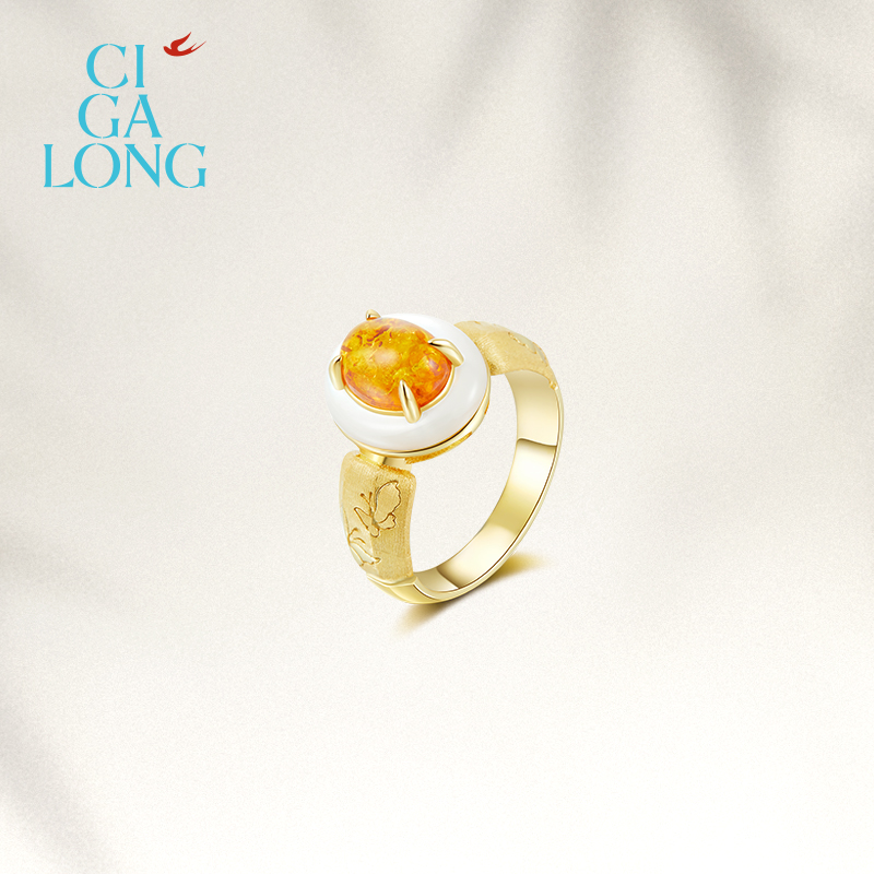 CIGALONG龙梓嘉浮生六记花琥珀项链戒指耳钉新中式珠宝圣诞礼物 - 图0