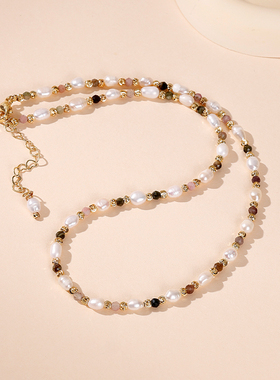 天然淡水珍珠彩碧玺项链