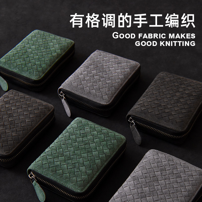 男卡片包收纳防消磁翻毛皮一体钱包 pym卡包